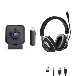Project Telecom Marconi | Wireless HD 1080p Webcam | Video Conference | USB | Professional Binaural Active Noise Cancelling Wireless Bluetooth | ANC | USB Headset | Bundle Package